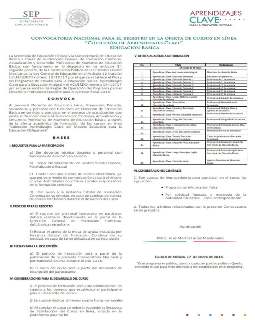 Convocatoria Aprendizajes Clave